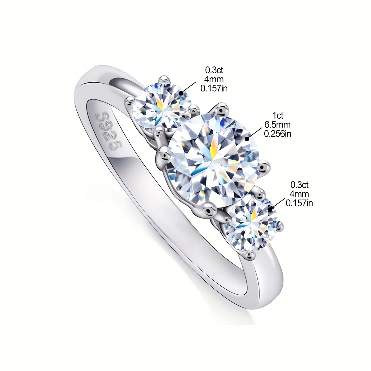925 Silver Moissanite Engagement Ring Platinum Plated Gift Idea